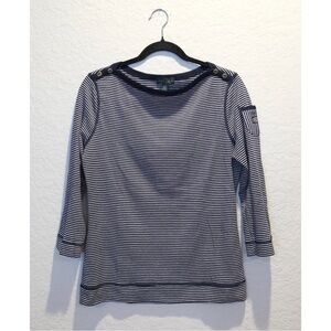 Lauren Jeans Co. Ralph Lauren Navy White Nautical Stripe Cotton Top Size M